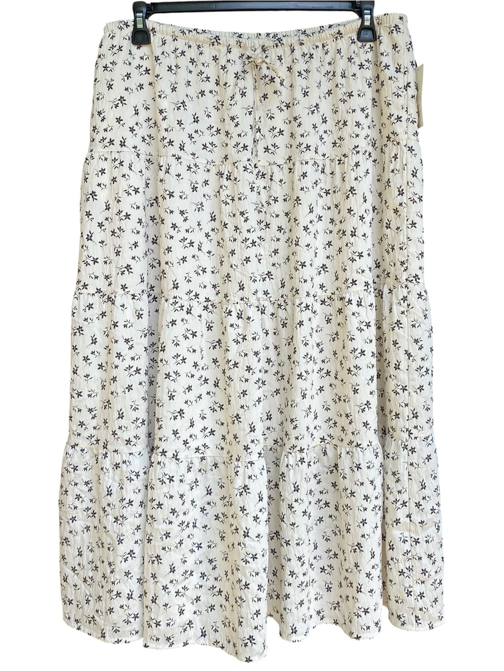 A New Day Cream & Black Floral Tiered Maxi Skirt Womens Size XL NWT Cottagecore